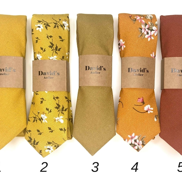 Floral TIES ,Mustard , Yellow , Floral Wedding neckties , floral  skinny 2.36 inches , 3 inches 3,25"