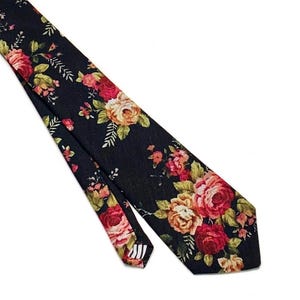 Black Floral skinny Necktie , davids bridal , Pocket Square , Bow tie , Suspenders, Kids , Groomsmen Wedding Necktie 2.35  3 inches 3.26