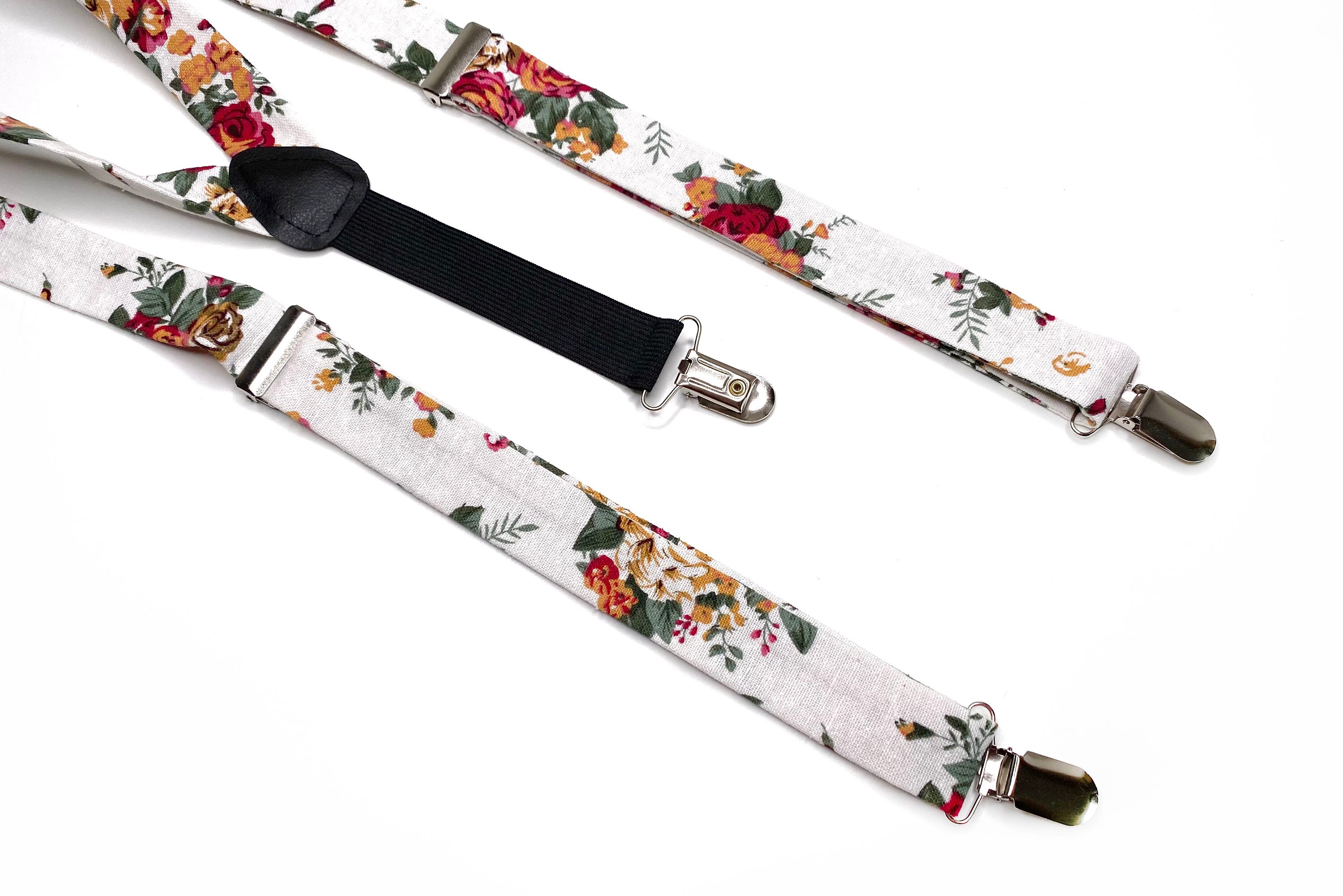 White floral SUSPENDERS Linen Wedding Tie Bow tie Pocket Etsy