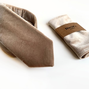 Cream Biege Velvet Tie, Champagne Necktie , Pocket Square , Bow tie , Necktie 2.35  3 inches 3.26