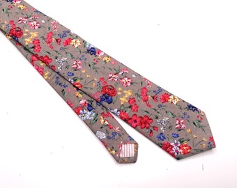 Gray floral Tie , Sunset floral Necktie , Bow tie , Suspenders , Pocket Square