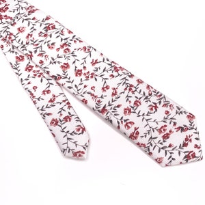 White Floral Tie , Red floral Mens Necktie , Bow tie , Kids Bow tie , TIE 2.36 3 inches