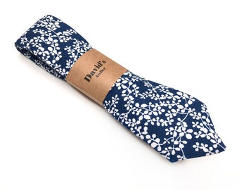 Navy Floral Linen Tie , Skinny necktie , Bow tie , Pocket square , Kids Tie , Necktie 2.36 inches 3 inches 3,26 inches