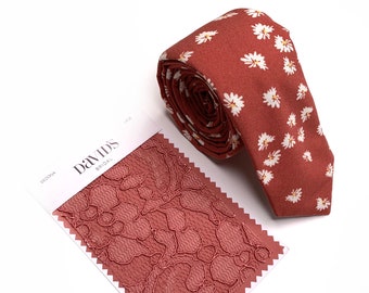 SEDONA Floral Tie , Rust Terracotta Necktie , Bow Tie