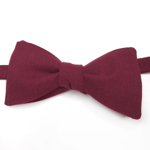 Burgundy linen Mens Bow Tie , Maroon davids bridal tie , Solid Linen Necktie , Skinny tie , Pocket Square , Bow tie , Kids Bow tie