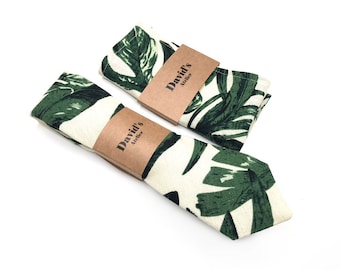 Green Tropical Necktie, Hawaii Wedding Floral Tropical Tie , Hawaiian Wedding Necktie, Beach Palm Tree Necktie 2.36 inches , 3 inches , 3.25