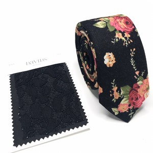Black Floral Tie Wedding tie Men Black Floral Necktie Davids Bridal Black Groom tie Groomsmen blush flowers Skinny 2.36 Regular 3 inches