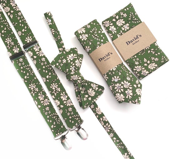 Dark Green Floral Tie , Vwolive Flowers Necktie , Bow Tie  display picture 2
