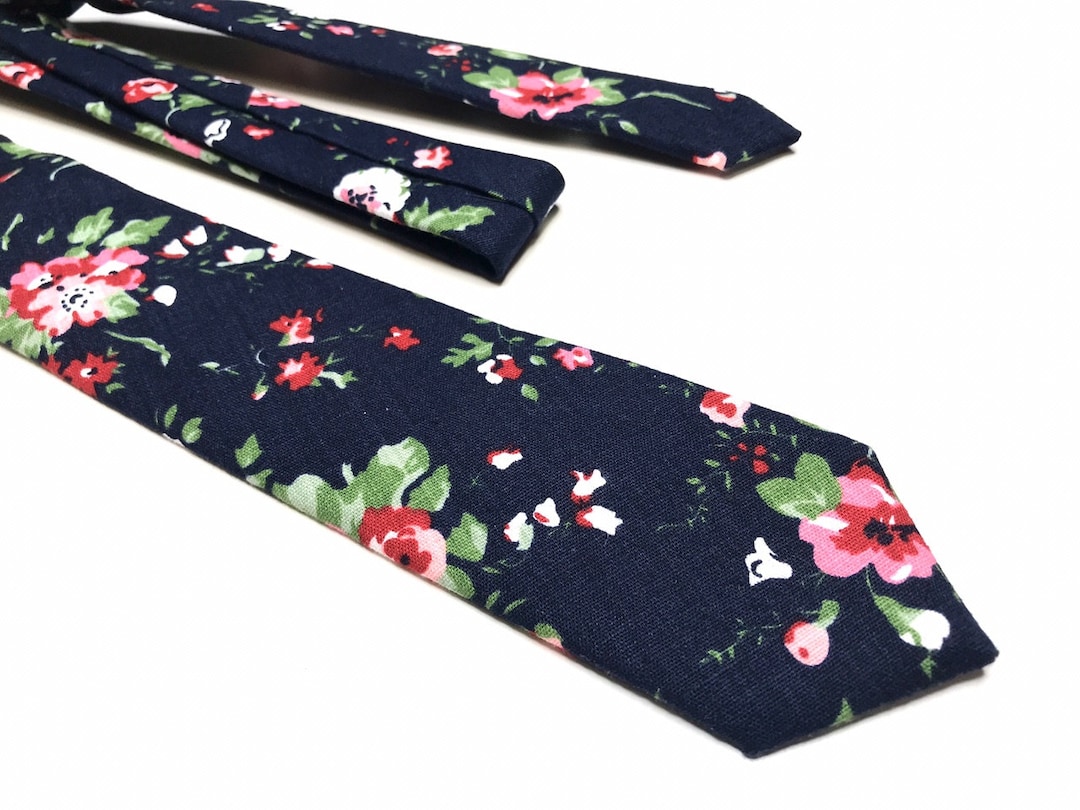 Dark Blue Floral Tie Blush Flowers Navy Floral Tie Man Floral Necktie