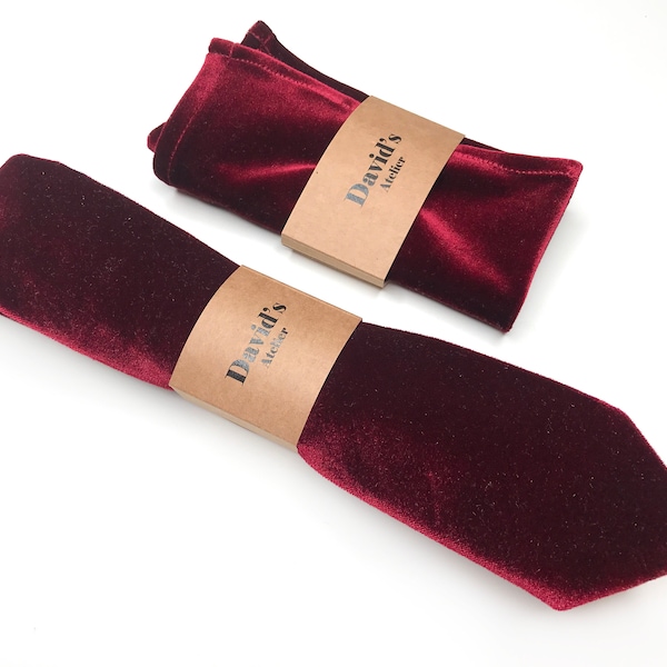 Wine RED Velvet Tie, Dark Burgundy Necktie , Pocket Square , Bow tie , Necktie 2.35  3 inches 3.26
