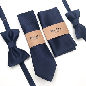 Dark Navy Blue Bow Tie, MIDNIGHT Bow Tie, Tie, Necktie , Pocket Square , Suspenders, Groomsmen Wedding Bow Ties + Free Personalization