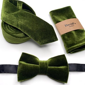 Olive Green Velvet Tie, Golden Olive Necktie , Pocket Square , Bow tie , Necktie 2.35  3 inches 3.26