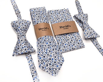 Blue Floral Bow Tie , Liberty of London Print , skinny necktie , davids bridal , Pocket Square , Kids , Necktie 2.35  3 inches 3.26