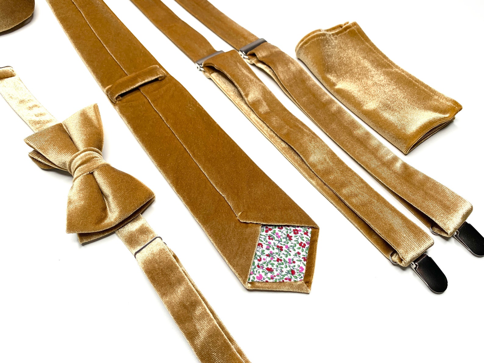 Gold Velvet Suspenders Marigold Suspenders Pocket Square Etsy