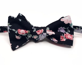 Black floral Bow Tie , Black Necktie , Bow tie , Suspenders , Pocket Square