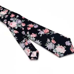 Black floral Tie , Black Necktie , Bow tie , Suspenders , Pocket Square