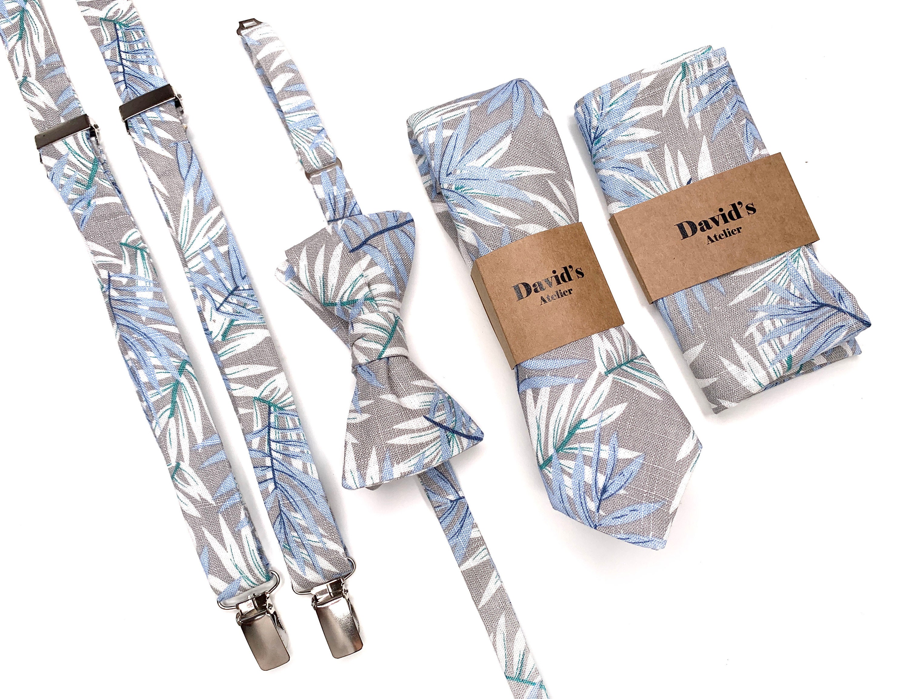 Gray Tropical Floral Tie Hawaiian Mens Necktie Bow tie Etsy