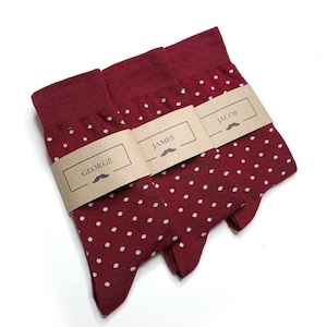 Burgundy Groomsmen Socks + FREE Label Personalization for Wedding, Dress Socks for Groom, Groomsman Socks , Socks size 7-12