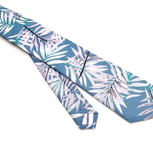 Blue Tropical floral Tie , Hawaiian Wedding , Paradise Palm leaves Necktie , Groomsmen ties, Bow tie , Suspenders , Pocket Square