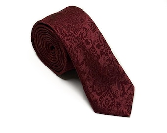 Corbata jacquard color vino, corbata de boda floral burdeos oscuro, corbata de novio, tirantes, pañuelo de bolsillo, corbata 2.35 3" 3.26 + Personalización