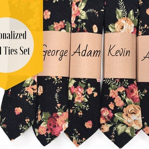 Set of 3 4 5 6 7 8 9 10 Black Floral Ties wedding Personalized set of necktie Groomsmen tie black floral wedding set skinny ties custom set