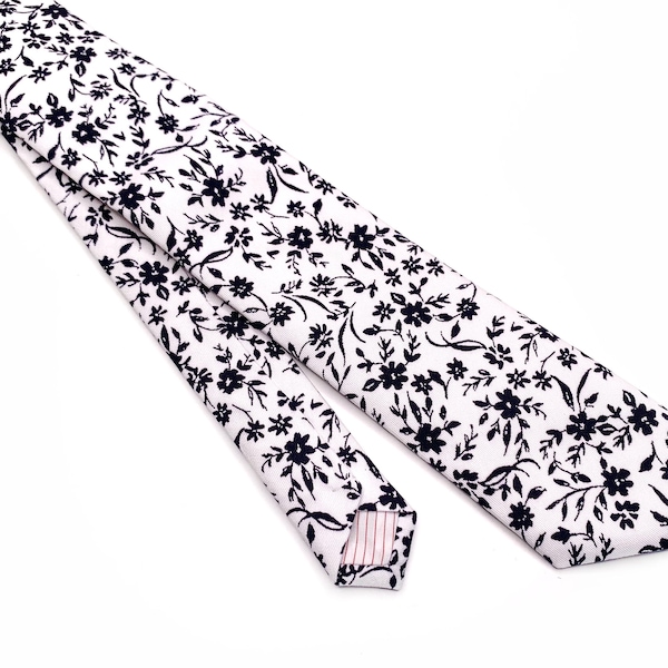 White Tie Black floral ,  white Necktie , Bow tie , Suspenders , Pocket Square