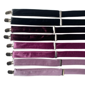 Velvet Suspenders , Black Velvet Suspenders, Plum Velvet Suspenders, Wisteria Velvet Suspenders, Iris Velvet Suspenders, Purple Suspenders