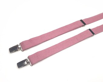 Rose Linen SUSPENDERS Pink Mauve Wedding SUSPENDERS