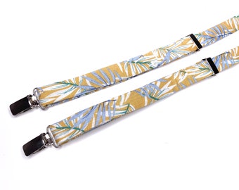 Hawaiian Tropical Floral Suspenders , Yellow Mens Necktie , Bow tie , Kids Bow tie , TIE 2.36 3 inches