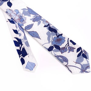 White Navy Floral Tie , Marine Blue Necktie , Bow tie , Kids Bow tie , TIE 2.36 3 inches