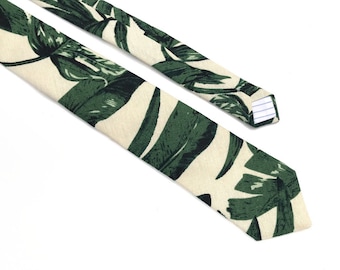Green Tropical TIE Hawaii Wedding Floral Tropical Tie Hawaiian Wedding Necktie, Beach Palm Tree Necktie 2.36 inches , 3 inches , 3.25