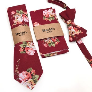 Burgundy floral skinny tie , Bow tie, Pocket square , davids bridal , Pocket Square , Bow tie , Kids , Necktie 2.35  3 inches 3.26