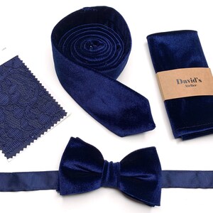 Blue Velvet Bow Tie, Midnight Navy Blue Velvet Bow Tie, Necktie  Pocket Square , Suspenders, Groomsmen Wedding Velvet Ties