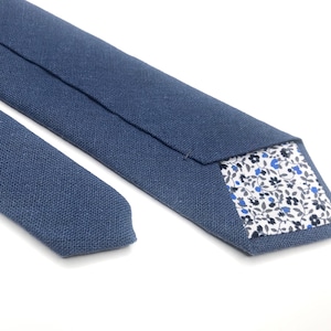 Navy Blue Linen Mens Tie , Solid Blue Necktie davids bridal tie , Solid Linen Necktie , Skinny tie , Pocket Square , Bow tie , Kids Bow tie