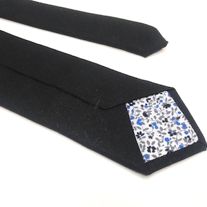 Solid Black Linen Mens Tie , Black davids bridal tie , Solid Linen Necktie , Skinny tie , Pocket Square , Bow tie , Kids Bow tie
