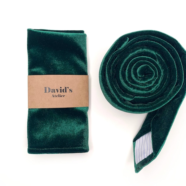 Emerald Green Velvet NeckTie,  Pocket Square , Bow tie , Necktie 2.35  3 inches 3.26