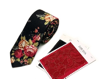 Black Floral Tie Wedding tie Men Black Floral Necktie Davids Bridal Black Groom tie Groomsmen blush flowers Skinny 2.36 Regular 3 inches