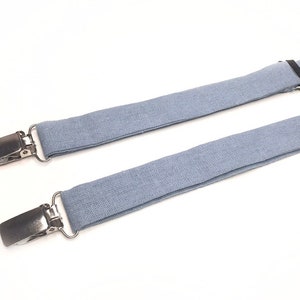 Dusty Blue Mens SUSPENDERS , Linen Solid Wedding SUSPENDERS