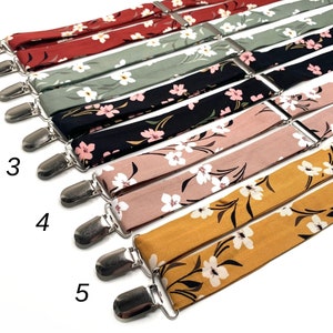 Bloemenbretels, donkerrood, stoffige salie, donkerblauw, stoffige roos, mosterdgele bruiloftbretels, kinderen, peuter, volwassene