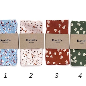 Floral Pocket Squares  , Iceblue , Blue , Blush , Sedona , Terracota , Dustysage .
