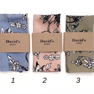 Floral Pocket Squares  ,Blue, Blush, Olive, Green .