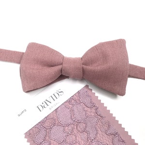 QUARTZ Mens Bow Tie , Mauve Light Rose davids bridal tie , Solid Linen Necktie , Skinny tie , Pocket Square , Bow tie , Kids Bow tie