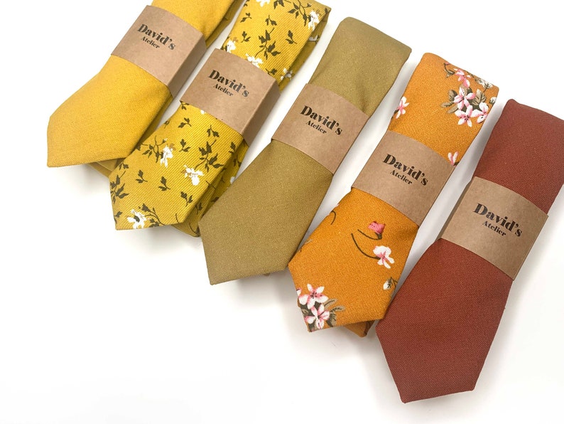 Floral Wedding neckties Floral TIES Yellow 3 inches 3,25 Mustard floral skinny 2.36 inches