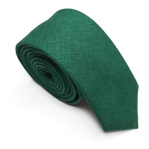 Emerald Green linen Mens Tie , Dark green davids bridal tie , Solid Linen Necktie , Skinny tie , Pocket Square , Bow tie , Kids Bow tie