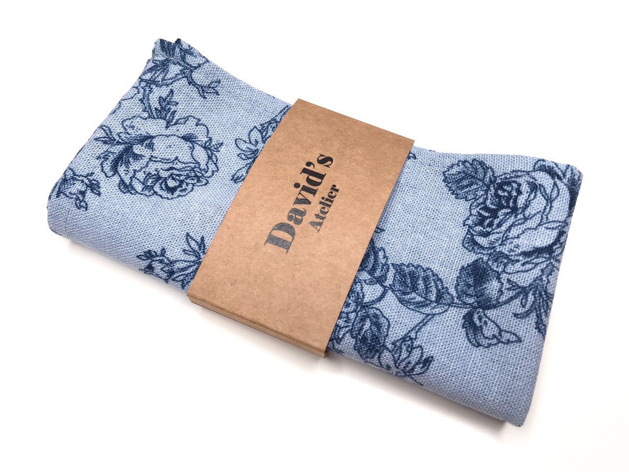Blue Linen Floral Pocket Square with NAVY flowers , skinny necktie , davids bridal , Bow tie , Kids , Necktie 2.35  3 inches 3.26