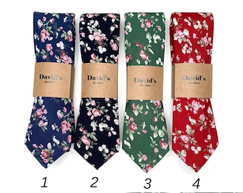 Floral Ties , Navy Blue , Black , Green , Red , skinny 2.36 inches , 3 inches 3,25"