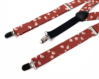 Tirantes florales SEDONA, corbata color terracota óxido, pajarita, pañuelo de bolsillo