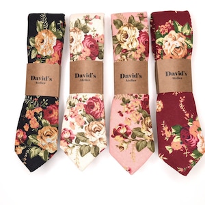 Black floral tie, White floral tie, Pink floral tie, Burgundy floral tie, Floral skinny tie