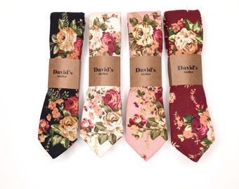 Black floral tie, White floral tie, Pink floral tie, Burgundy floral tie, Floral skinny tie