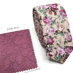 CHIANTI Davids Bridal tie Champagne Floral Tie Wisteria floral Men Floral Necktie quartz Groom Groomsmen Tie Skinny 2.36 Regular 3 inches